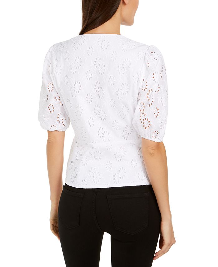 INC International Concepts INC Cotton Puff-Sleeve Eyelet Faux-Wrap Top ...