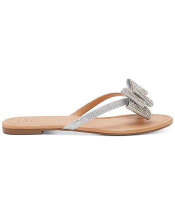 INC International Concepts INC Women's Mabae Bow Flat Sandals Silver Bling Size