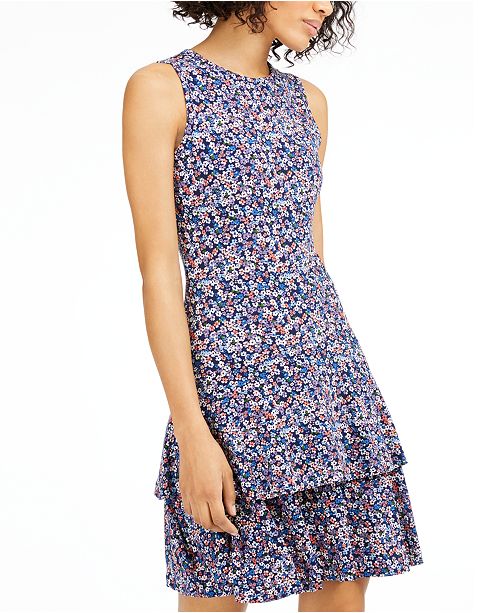 Michael Kors Floral Print Ruffled Dress Reviews Women Macy S