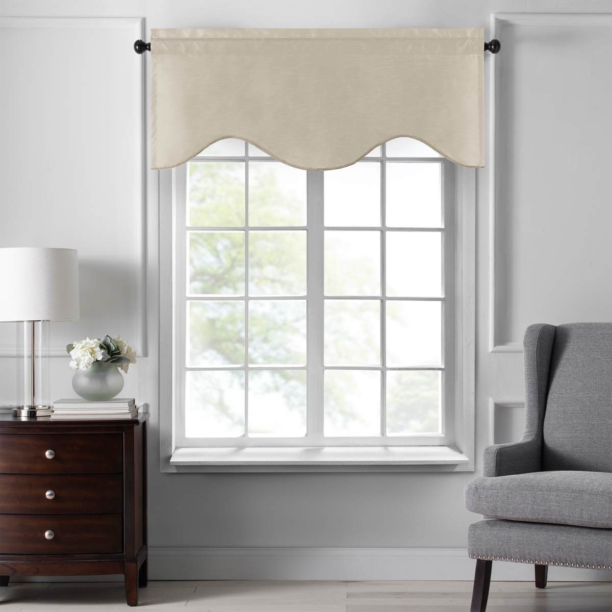 Colette Faux Silk Scalloped Window Valance, 50"x21"
