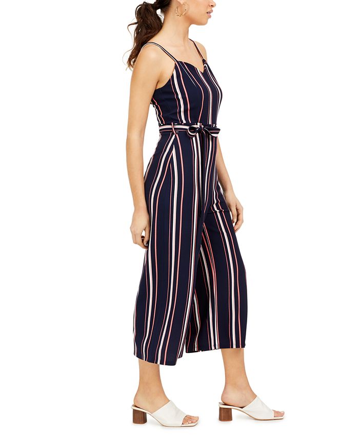 Almost Famous Juniors' Belted Striped Jumpsuit - Macy's