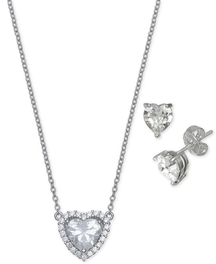 Giani Bernini - 2-Pc. Set Cubic Zirconia Heart Pendant Necklace & Matching Stud Earrings in Sterling Silver