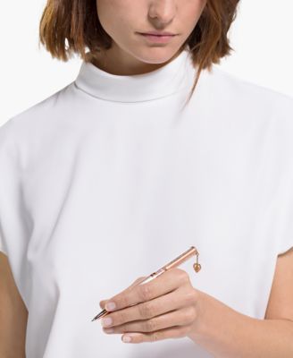 Rose Gold-Tone Pav&eacute; Heart Charm Crystalline Ballpoint Pen