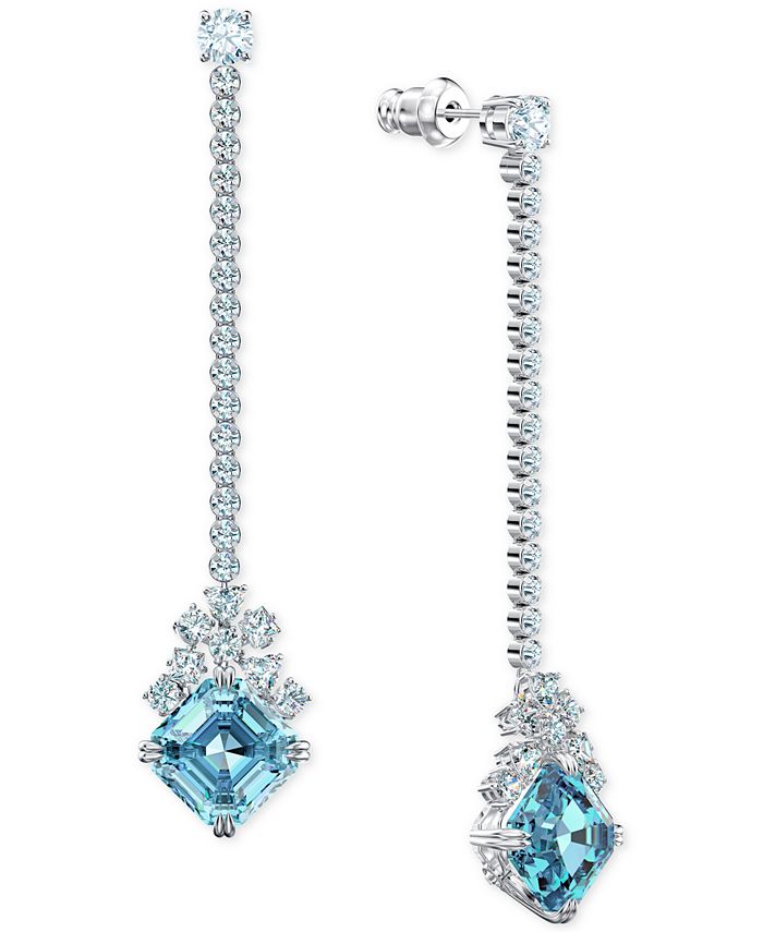 Silvertone Cluster Statement Drop Earrings with AB Swarovski Crystals