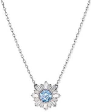 image of Swarovski Silver-Tone Crystal Flower Pendant Necklace, 14-7/8