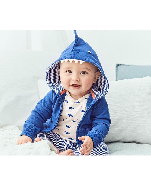 Carter S Baby Boys 3 Pc Cotton Shark Hoodie Bodysuit Pants Set
