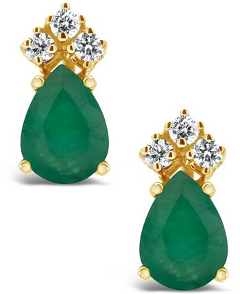 Macy's - Emerald (1-3/8 ct. t.w.) and Diamond (1/8 ct. t.w.) Stud Earrings in 14k Yellow Gold (Also in Sapphire)