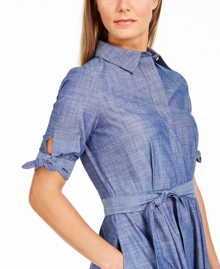 chambray tiered pocket shirtdress