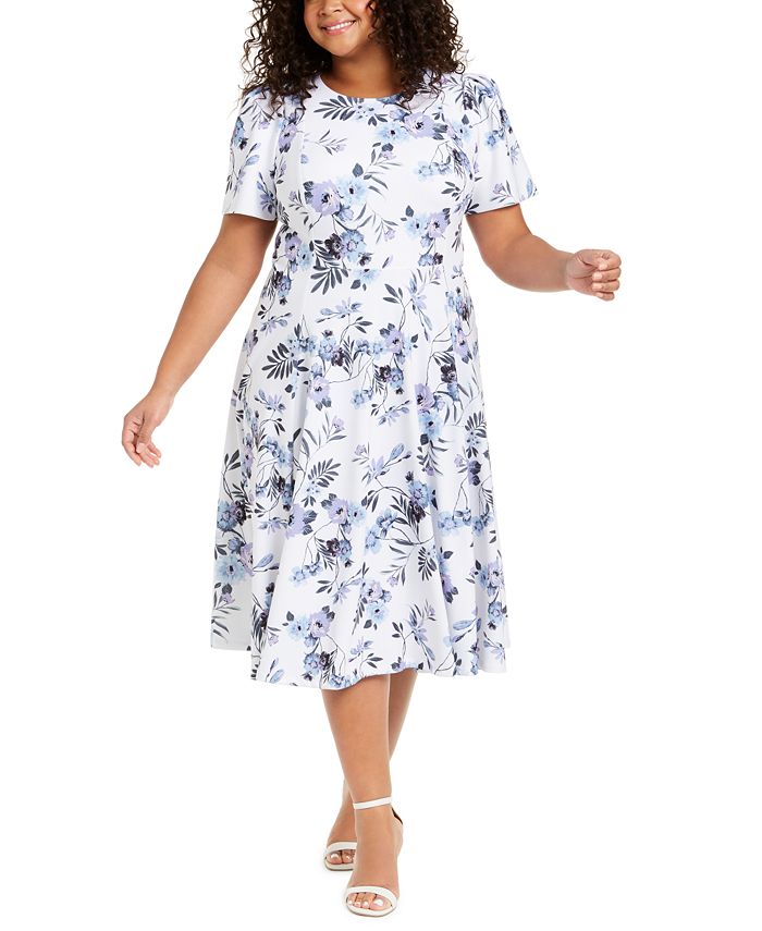 Calvin Klein Plus Size Floral-Print A-Line Dress - Macy's