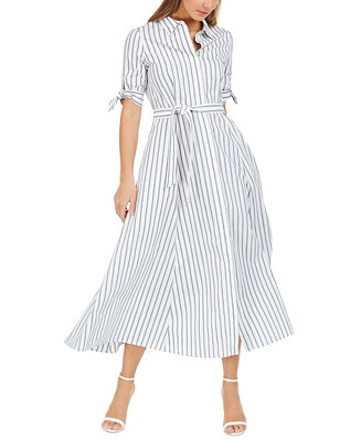 Calvin Klein Cotton Striped Midi Shirtdress & Reviews - Dresses - Women -  Macy's