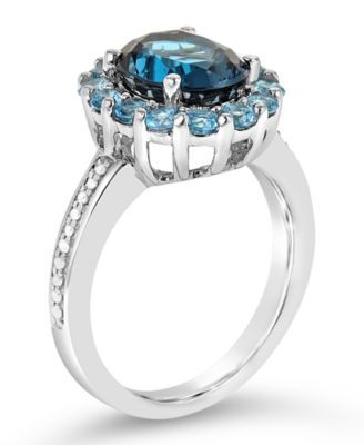 London Blue Topaz (3-1/5 ct. t.w.), Swiss Blue Topaz (1-1/4 ct. t.w.) and Diamond (1/10 ct. t.w.) Ring in Sterling Silver