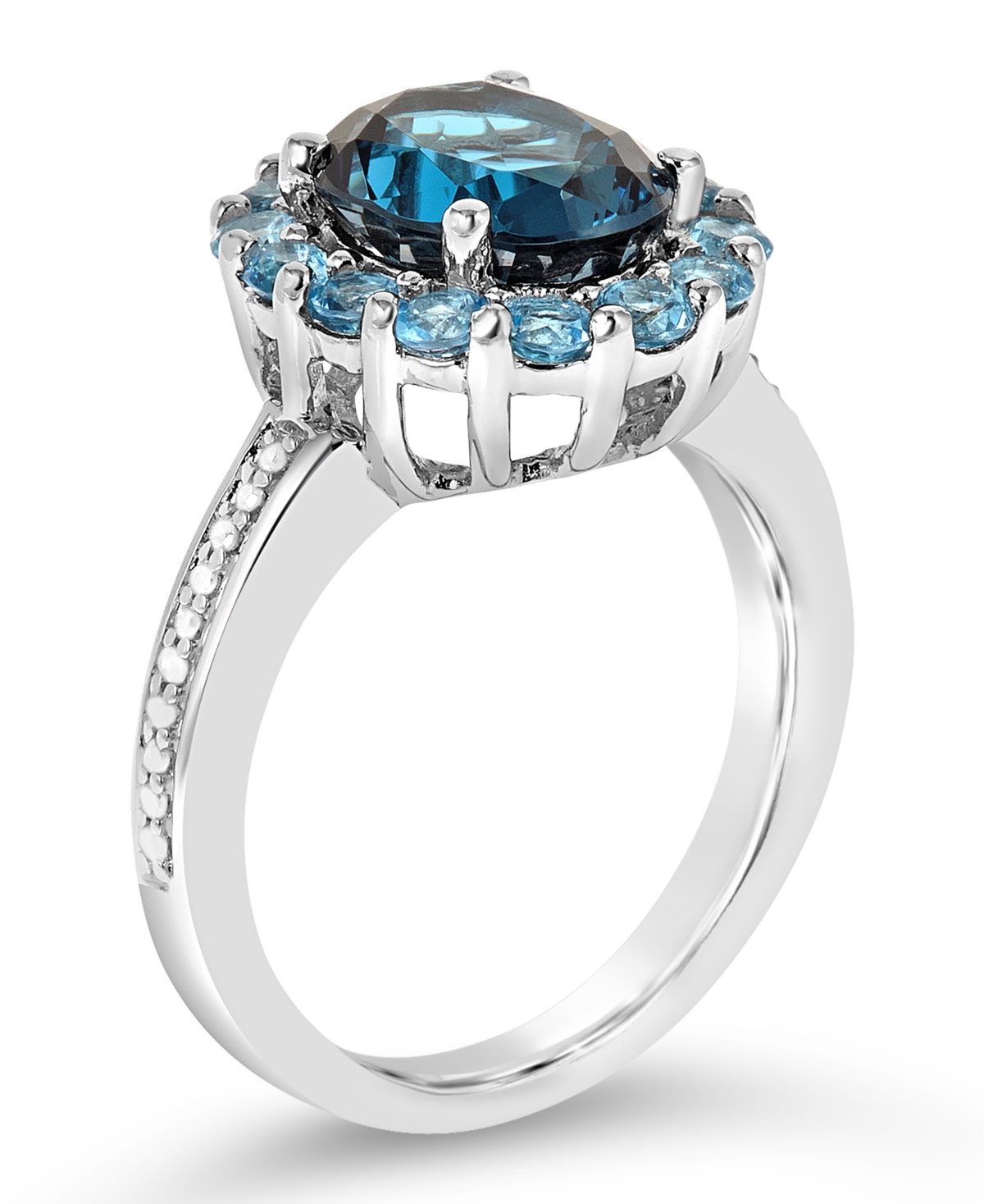 London Blue Topaz (3-1/5 ct. t.w.), Swiss Blue Topaz (1-1/4 ct. t.w.) and Diamond (1/10 ct. t.w.) Ring in Sterling Silver