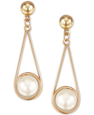 Cultured Freshwater Pearl (8mm) Wire-Wrapped Drop Earrings in 10k Gold