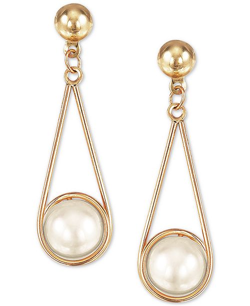 Macy's Cultured Freshwater Pearl (8mm) Wire-Wrapped Drop Earrings in ...