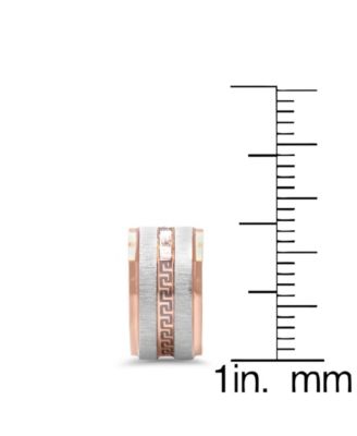 Stainless Steel 2 Tone Greek Key Design Huggie Earrings