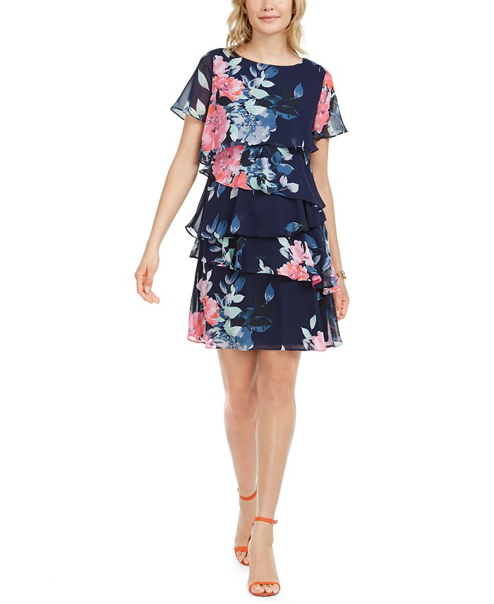 Jessica Howard Petite Tiered Chiffon Dress - Macy's