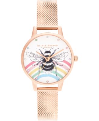 Olivia Burton - Women's Illustrated Animals Rose Gold-Tone Stainless Steel Mesh Bracelet Watch 30mm