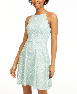 BCX - Juniors' Polka Dot Scalloped Fit & Flare Dress