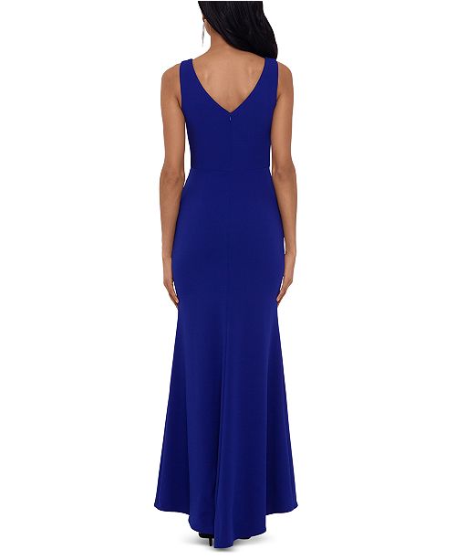betsy and adam ruffled v neck gown