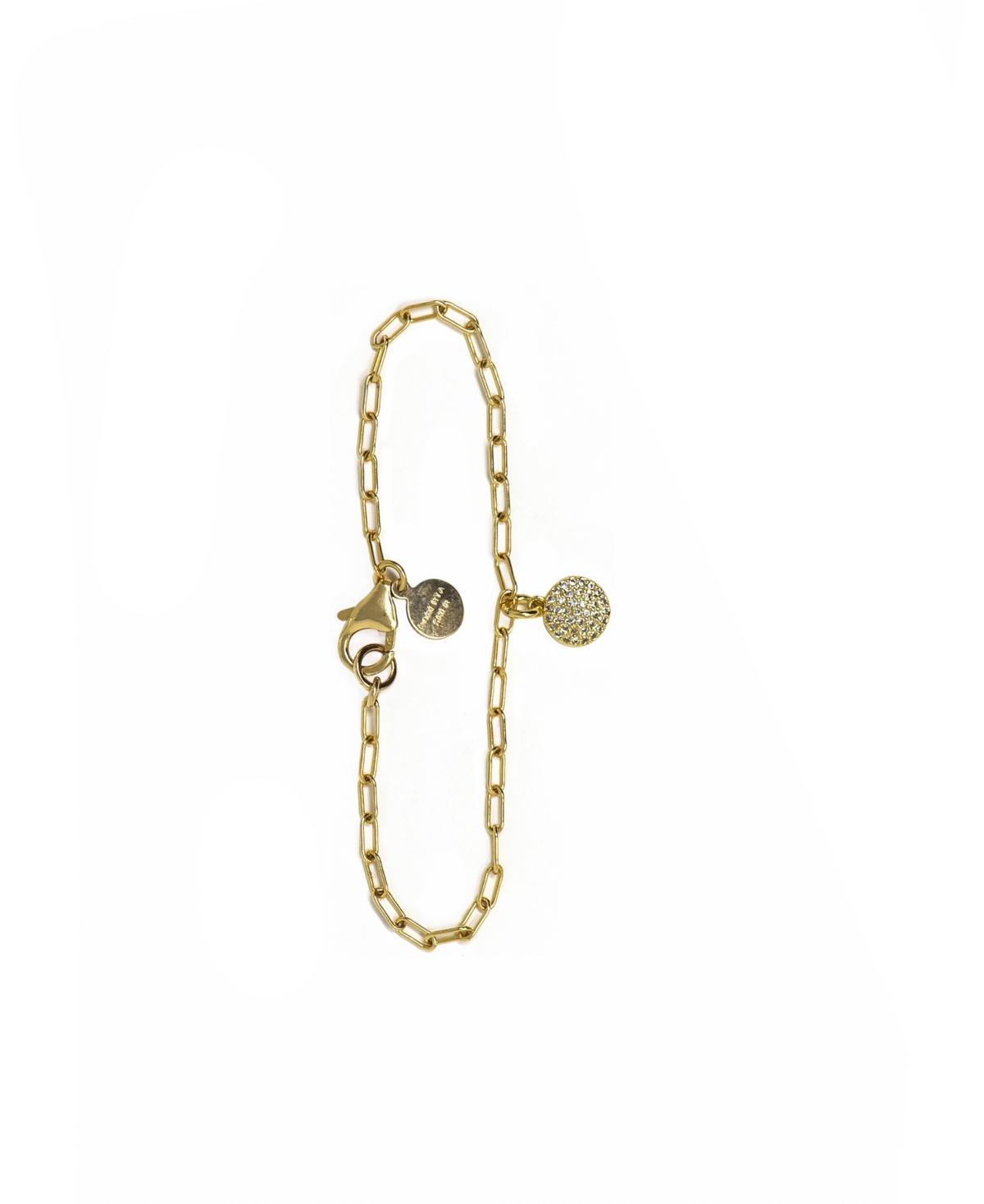 14k Gold Filled Single Strand Bracelet with Pave Disk Charm - Clear