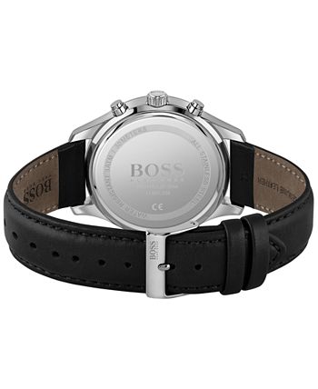 BOSS - Men's Confidence Black Leather Strap Watch 42mm