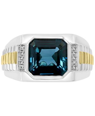 EFFY&reg; Men's London Blue Topaz (5-5/8 ct. t.w.) & Diamond (1/10 ct. t.w.) Ring in Sterling Silver & 18k Gold-Plate