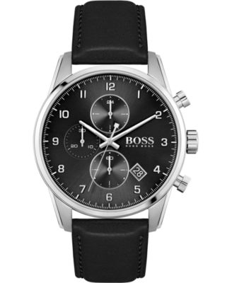 HUGO BOSS Men s Chronograph Skymaster Black Leather Strap Watch 44mm Macy s