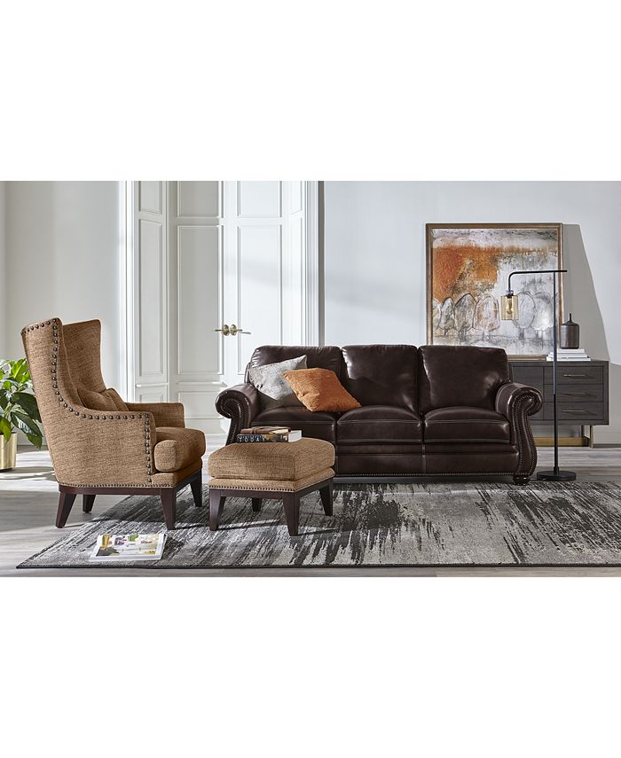 Furniture Roselake Leather Sofa, Brown Leather Sofa With Grey Accent Chairs