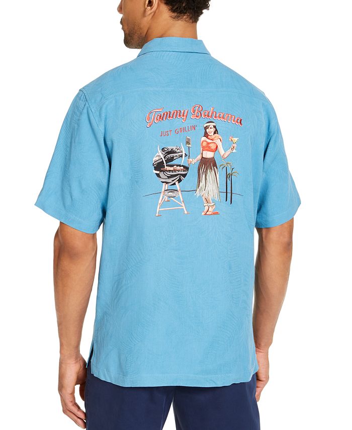 TBLV Tommy Bahama Mens Original Sample Tiki Grill Camp Shirt Fountain Blue - FINAL SALE