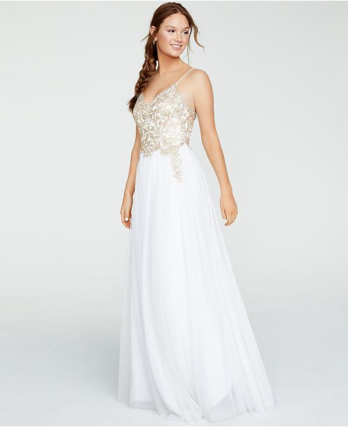 Say Yes To The Prom Juniors Embroidered Lace Up Gown Created For