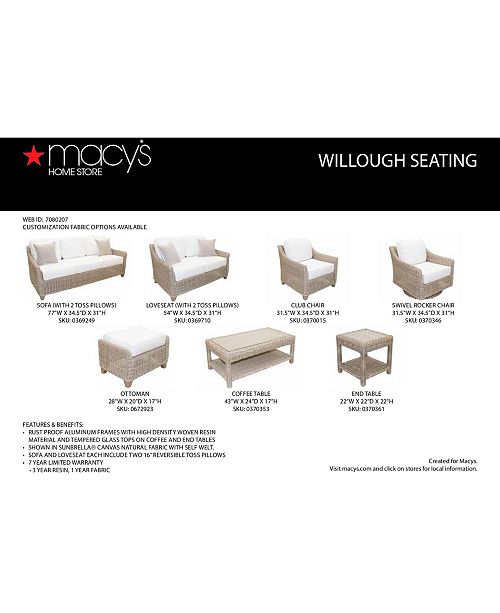 Furniture Willough Outdoor Ottoman, with Sunbrella® Cushion, Created