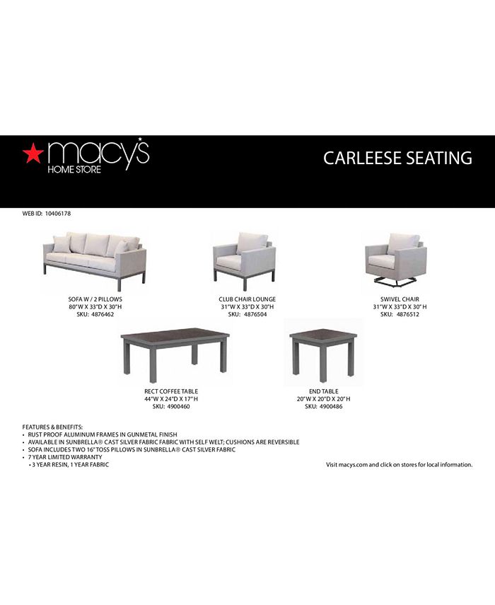 Furniture Carleese Outdoor Swivel Chair with Sunbrella® Cushions Macy's