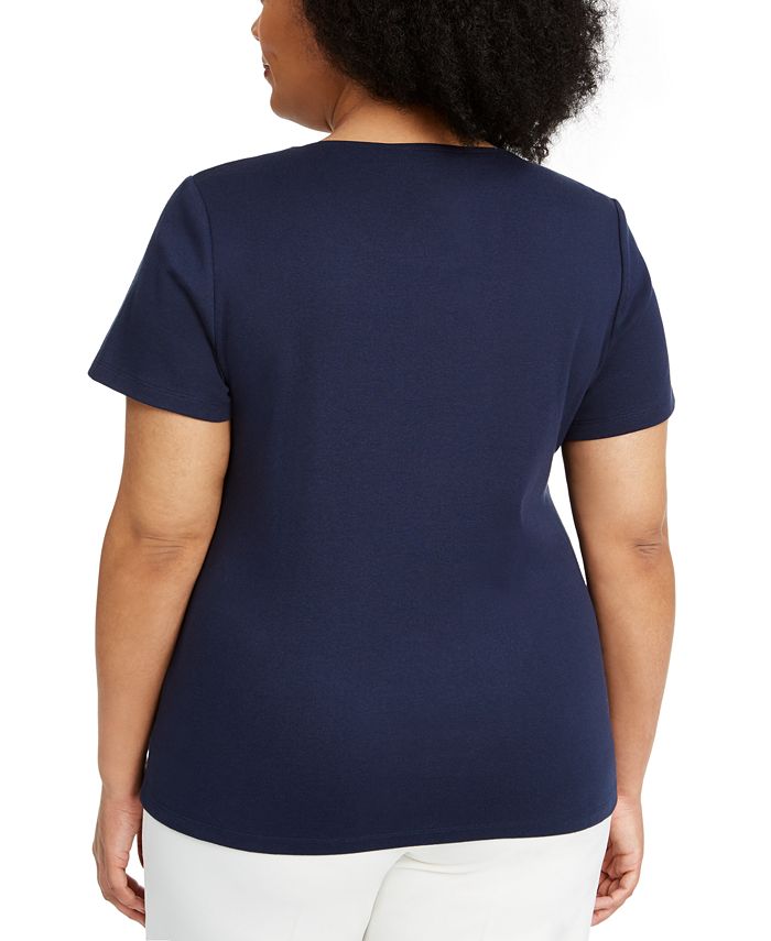 Karen Scott Plus Size Cotton Embellished Flag T-Shirt, Created for Macy ...