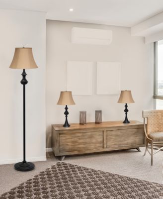 Elegant Designs Traditionally Crafted 3 Pack Lamp Set 2 Table Lamps, 1 Floor Lamp Shades