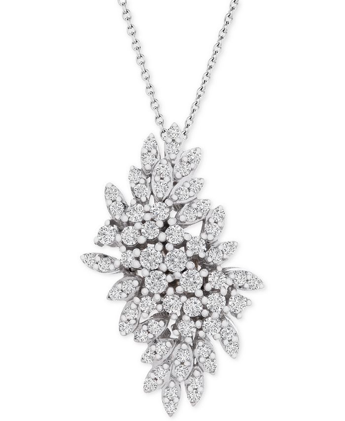 Wrapped in Love - Diamond Cluster 20" Pendant Necklace (1 ct. t.w.) in 14k White Gold