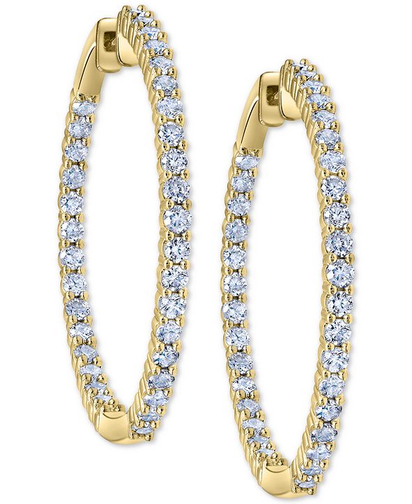 Macy's Diamond Small In & Out Hoop Earrings (1/2 ct. t.w.) in 14k Gold