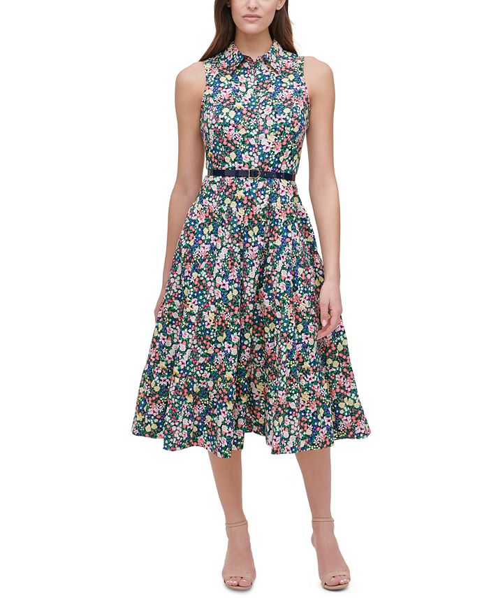 Tommy Hilfiger Cotton Floral-Print Tiered Shirtdress - Macy's