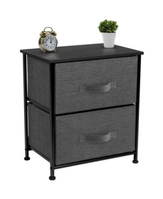 2 Drawers Steel Frame, Wood Top & Easy Pull Fabric Bins - Great for Home, Bedroom, Office & College Dorm - Nightstand