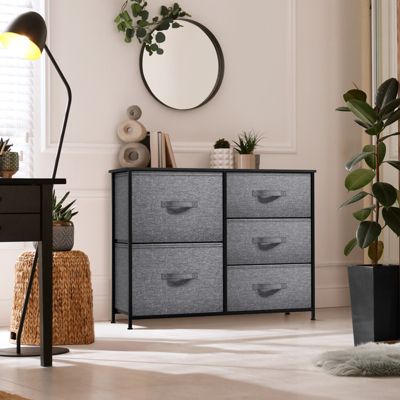 Dresser with 5 Drawers - Storage Chest Organizer with Steel Frame, Wood Top, Handles, Fabric Bins
