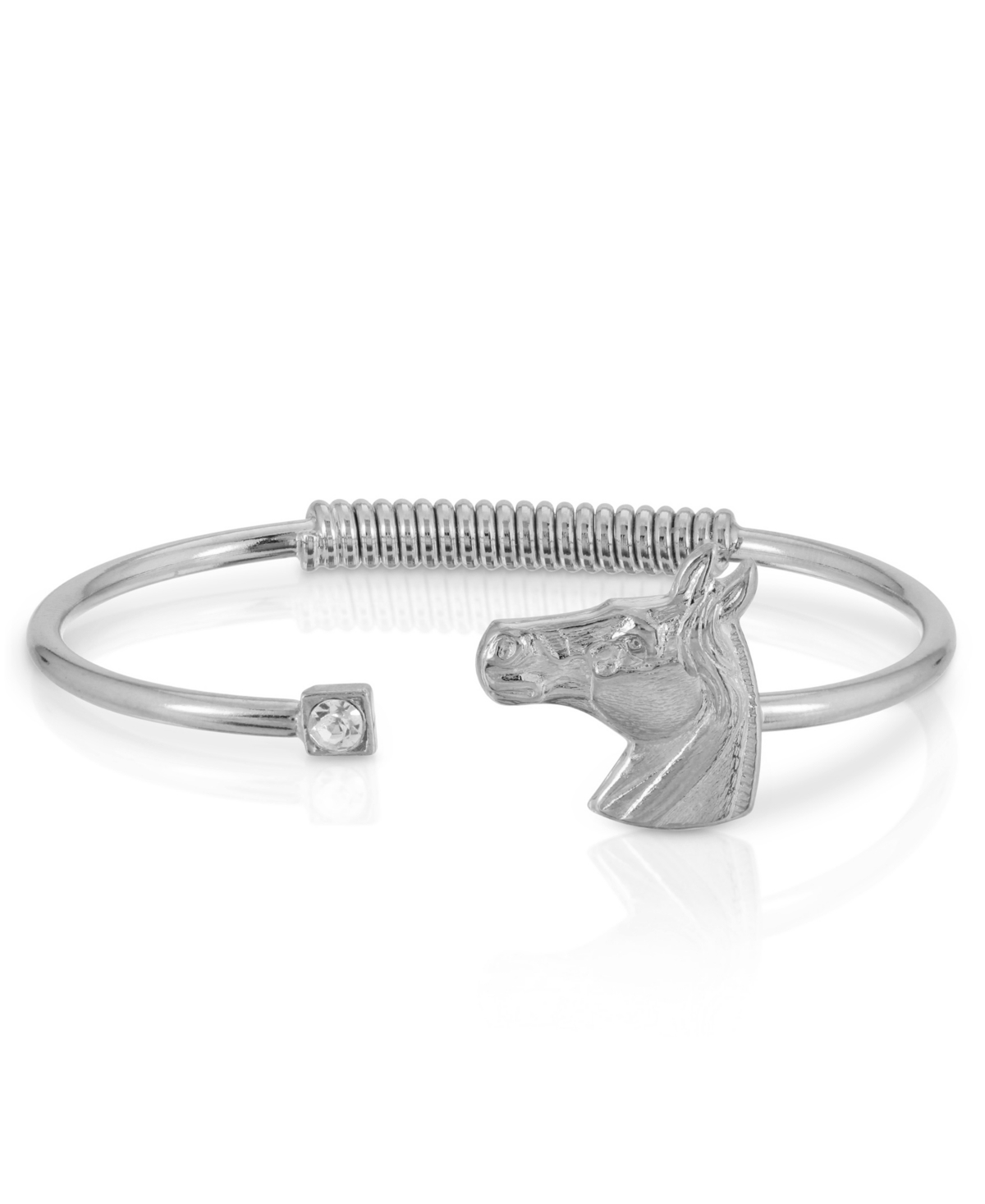 2028 Silver-tone Clear Crystal And Horse Accent Hinge Bracelet In White