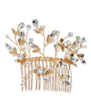 image of Inc Gold-Tone Crystal & Pearl Flower Wire Hair Comb, Created for Macy-s