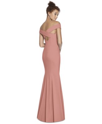 Womens Off-the-Shoulder Criss Cross Back Trumpet Gown