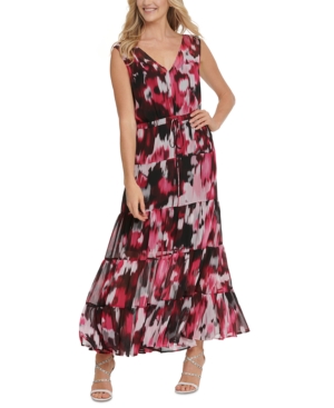 Dkny Printed Tiered Dress In Orchid Multi