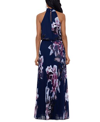 Betsy & Adam Floral-Print Chiffon Halter Gown - Macy's