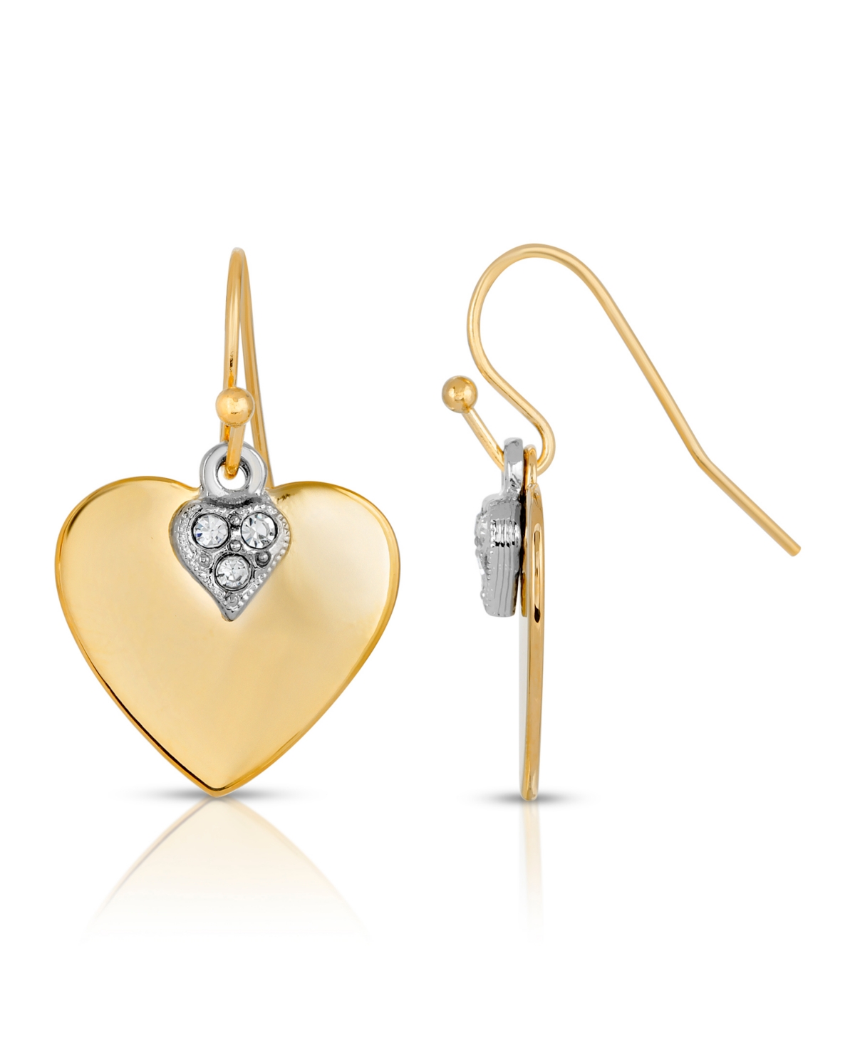 2028 14k Gold-dipped And Clear Crystal Heart Earrings In Gold-tone