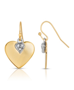 image of 2028 14K Gold-Dipped and Clear Crystal Heart Earrings
