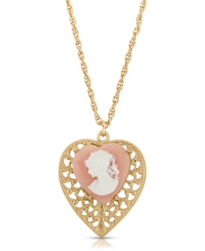 image of 2028 Cameo Heart Overlay Filigree Pendant Necklace