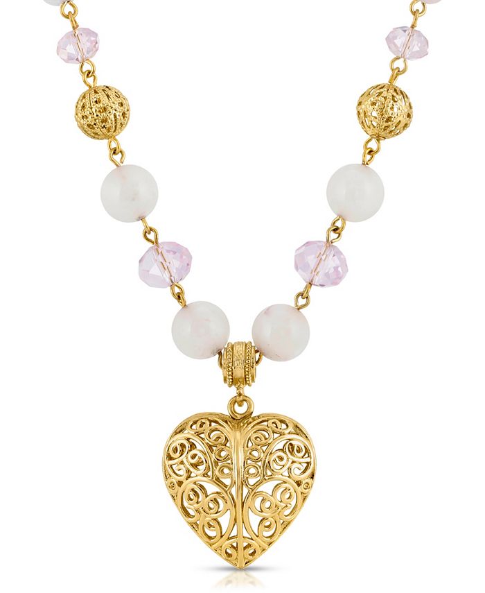 2028 Semi-Precious Rose Quartz Filigree Heart Pendant Necklace - Macy's