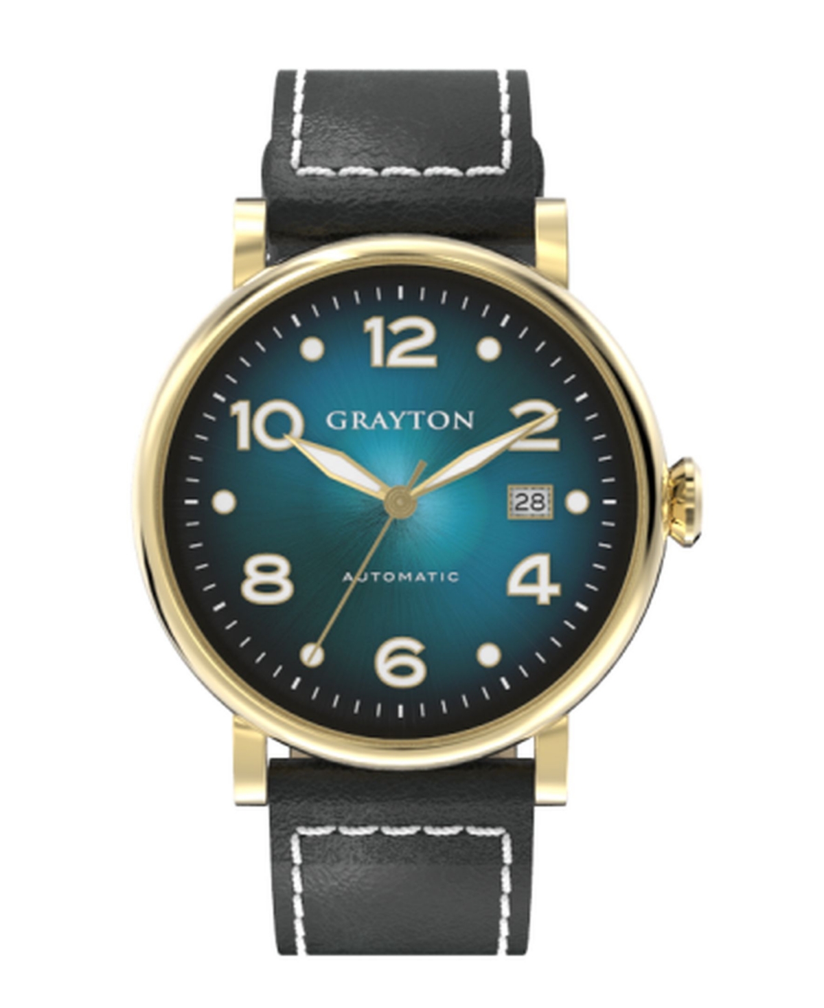 Grayton Men's Radiance Collection Black Flat-Cut Edge Leather Strap Watch 44mm