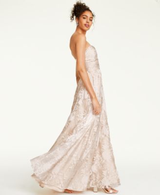 Say Yes to the Prom Juniors' Embellished Floral Burnout Strapless Gown, Created for Macy's